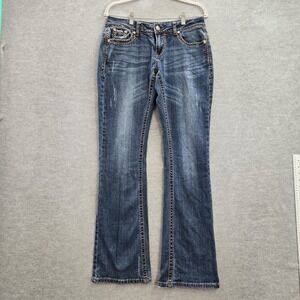 Miss Me Women Jeans 29 Blue Shyanne Bootcut Embroidered Rhinestones 33 in Inseam